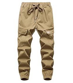 YOUNGSOUL Kinder Cargohose Jungen Jogginghose Skater Hose mit Gummizug Khak DE:164-170 (Herstellergröße 170) von YOUNGSOUL