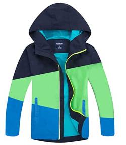 YOUNGSOUL Kinder Gefütterte Regenjacke Mädchen Outdoorjacke Übergangsjacke wasserdichte Winddichte Jacke mit Farbblock Dunkelblau DE: 128 (Herstellergröße 130) von YOUNGSOUL