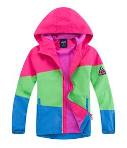 YOUNGSOUL Kinder Gefütterte Regenjacke Mädchen Outdoorjacke Übergangsjacke wasserdichte Winddichte Jacke mit Farbblock Rosa DE: 110 (Herstellergröße 110) von YOUNGSOUL