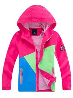 YOUNGSOUL Kinder Regenjacke mit Farbblock Mädchen Jungen Übergangsjacke Outdoorjacke Win und Wasserdicht Windjacke mit Kapuze Rose DE: 134-140 (Herstellergröße 140) von YOUNGSOUL