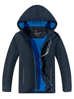 YOUNGSOUL Kinder Softshelljacke Gefütterte Regenjacke Jungen Mädchen Übergangsjacke wasserdichte Outdoorjacke mit Abnehmbarer Kapuze,Marineblau Reflektierend, DE: 104-110 (Herstellergröße 110) von YOUNGSOUL