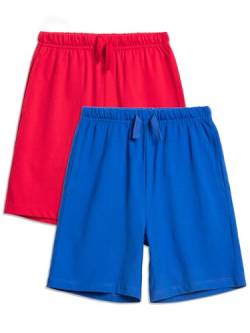 YOUNGSOUL Kinder Sweat Shorts Mädchen Jungen Kurze Hose Jogginghose Sommer Sporthosen 2er Pack Blau/Rot 122-128/Größe 130 von YOUNGSOUL