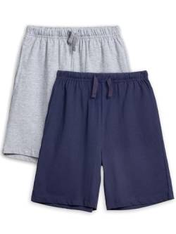 YOUNGSOUL Kinder Sweat Shorts Mädchen Jungen Kurze Hose Jogginghose Sommer Sporthosen 2er Pack Dunkelblau/Hellgrau 122-128/Größe 130 von YOUNGSOUL