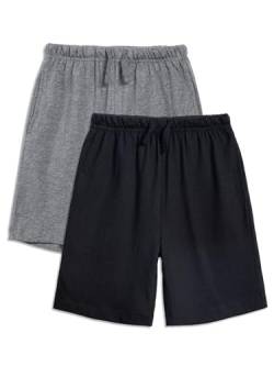 YOUNGSOUL Kinder Sweat Shorts Mädchen Jungen Kurze Hose Jogginghose Sommer Sporthosen 2er Pack Schwarz/Dunkelgrau 134-140/Größe 140 von YOUNGSOUL