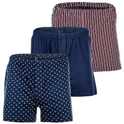 YOURBASICS Herren Jersey-Boxershorts, weiche Baumwollunterhosen 'weiter American Style' im 3er Pack - Cotton, Eingriff mit Knopf, Multipack BlauMix L von YOURBASICS