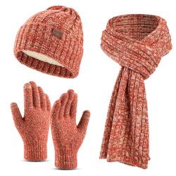 YOURDIARY Frauen Männer Winter Beanie Mütze Schal Touchscreen Handschuhe Set Stricken Warme Schädel Mützen Langer Hals Schals für Frauen Männer (Rot) von YOURDIARY