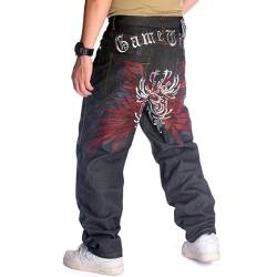 YOURDIARY Herren Vintage Hip Hop Style Baggy Skater Jeans Denim Loose Fit Dance Skateboard Hosen (021-chang-38) von YOURDIARY