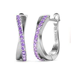 YOURDORA Creolen Silber Damen Klein Ohrringe 925 Silber Rhodiniert Kreolen 15mm mit Zirkonia aus Österreich (Weißgold - Amethyst) von YOURDORA