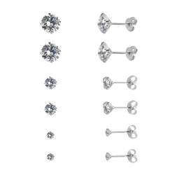 YOURDORA Damen Ohrringe Set 3 Paare Basic Silber 925 Einkristall-Ohrstecker (White) von YOURDORA