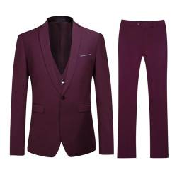 Herren Anzug Regular Fit Business Anzüge 3-Teilig Anzugjacke Anzughose Weste Dunkel Rot X-Large von YOUTHUP