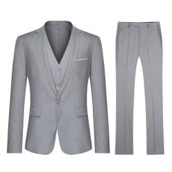 Herren Anzug Regular Fit Business Anzüge 3-Teilig Anzugjacke Anzughose Weste Grau L von YOUTHUP