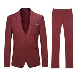 Herren Anzug Regular Fit Business Anzüge 3-Teilig Anzugjacke Anzughose Weste Rot XX-Large von YOUTHUP
