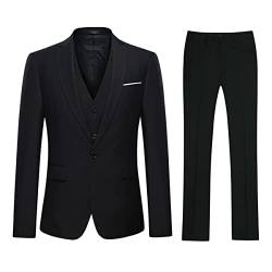 Herren Anzug Regular Fit Business Anzüge 3-Teilig Anzugjacke Anzughose Weste Schwarz L von YOUTHUP