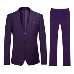 Herren Anzug Regular Fit Business Anzüge 3-Teilig Anzugjacke Anzughose Weste Violett X-Large von YOUTHUP