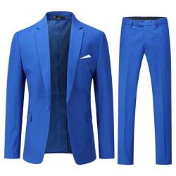 YOUTHUP Anzug Herren 2 Teilig Slim Fit Herrenanzug Business Hochzeit Modern Anzüge Sakko Anzughose, Blau, M von YOUTHUP