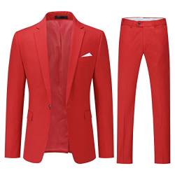 YOUTHUP Anzug Herren 2 Teilig Slim Fit Herrenanzug Business Hochzeit Modern Anzüge Sakko Anzughose, Rot, 3XL von YOUTHUP