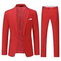 YOUTHUP Anzug Herren 2 Teilig Slim Fit Herrenanzug Business Hochzeit Modern Anzüge Sakko Anzughose, Rot, L von YOUTHUP