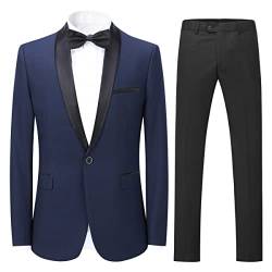 YOUTHUP Anzug Herren 2 Teilig Slim Fit Smoking Anzüge Schalkragen Herrenanzug für Hochzeit Business, Blau-928, 3XL von YOUTHUP