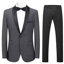 YOUTHUP Anzug Herren 2 Teilig Slim Fit Smoking Anzüge Schalkragen Herrenanzug für Hochzeit Business, Dunkelgrau-928, XS von YOUTHUP