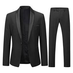 YOUTHUP Anzug Herren Anzug Slim Fit 2 Teilig Anzüge Schalkragen Herrenanzug für Hochzeit Business, Schwarz, S von YOUTHUP