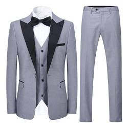 YOUTHUP Anzug Herren Slim Fit 3 Teilig Anzüge Peak Lapel Morden Herrenanzug Business Hochzeit Smoking Sakko Hose Weste, Hellgrau, M von YOUTHUP