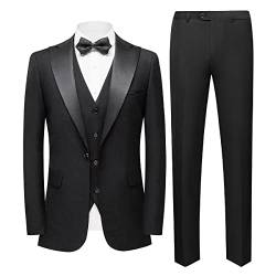 YOUTHUP Anzug Herren Slim Fit 3 Teilig Anzüge Peak Lapel Morden Herrenanzug Business Hochzeit Smoking Sakko Hose Weste, Schwarz, 3XL von YOUTHUP