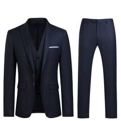 YOUTHUP Herren 3 Teilig Anzug 2-Knopf Slim Fit Anzüge Einreiher Sakko Weste Hose für Business Hochzeit von YOUTHUP