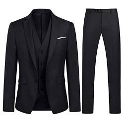 YOUTHUP Herren 3 Teilig Anzug 2-Knopf Slim Fit Anzüge Einreiher Sakko Weste Hose für Business Hochzeit von YOUTHUP