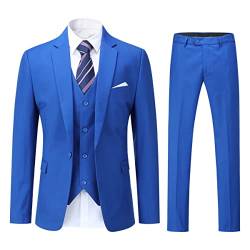 YOUTHUP Herren 3 Teilig Anzug Slim Fit Formell Anzüge 1 Knopf Herrenanzug für Business Hochzeit, Blau, M von YOUTHUP