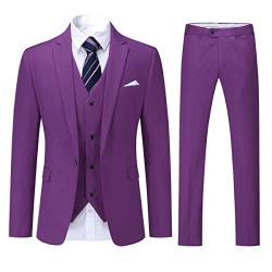 YOUTHUP Herren 3 Teilig Anzug Slim Fit Formell Anzüge 1 Knopf Herrenanzug für Business Hochzeit, violett, XL von YOUTHUP