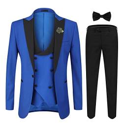 YOUTHUP Herren Anzug Slim Fit 3 Teiliger Herrenanzug Modern Smoking mit Fliege und Broschen für Hochzeit Abschlussball, Blau, XL von YOUTHUP