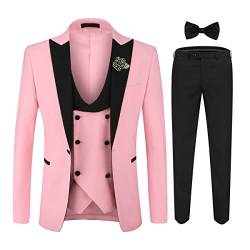 YOUTHUP Herren Anzug Slim Fit 3 Teiliger Herrenanzug Modern Smoking mit Fliege und Broschen für Hochzeit Abschlussball, Rosa, L von YOUTHUP