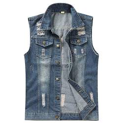 YOUTHUP Herren Denim Weste Zerreißendes Deko Fashion Casual Jeansweste für Freizeit von YOUTHUP