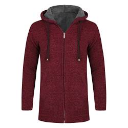 YOUTHUP Herren Fleece gefütterte Strickjacke Langer Strickpullover Pullover Winter Dicker Warmer Mantel, Rot, XL von YOUTHUP