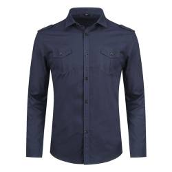 YOUTHUP Herren Hemd Slim Fit Langarm Herrenhemden mit Tasche Freizeithemd Reine Farbe Businesshemd, Blau 6620, XS von YOUTHUP
