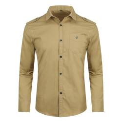 YOUTHUP Herren Hemd Slim Fit Langarm Herrenhemden mit Tasche Freizeithemd Reine Farbe Businesshemd, Khaki 6618, XS von YOUTHUP