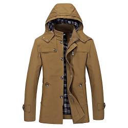 YOUTHUP Herren Mäntel Casual Slim Fit Kapuze Trenchcoat Elegant Militär Windbreaker Frühling Herbst Jacke, Dunkel Khaki, L von YOUTHUP