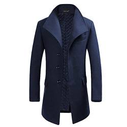 YOUTHUP Herren Mantel Slim Fit Winter Wollmantel Dicker Langer Übergangsmantel Frühling Lässiger Wintermantel, Navy (Stil 1), L von YOUTHUP