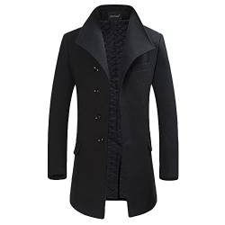 YOUTHUP Herren Mantel Slim Fit Winter Wollmantel Dicker Langer Übergangsmantel Frühling Lässiger Wintermantel, Schwarz (Stil 1), L von YOUTHUP