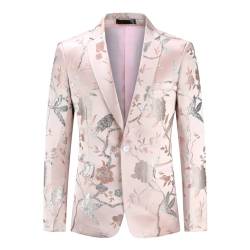 YOUTHUP Herren Sakko Slim Fit Anzugsjacke Stickerei Smoking Jacke mit Blumenmuster für Abendessen Hochzeit Party Abschlussball, Rosa-607, L von YOUTHUP