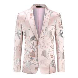 YOUTHUP Herren Sakko Slim Fit Anzugsjacke Stickerei Smoking Jacke mit Blumenmuster für Abendessen Hochzeit Party Abschlussball, Rosa-607, M von YOUTHUP