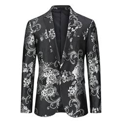 YOUTHUP Herren Sakko Slim Fit Anzugsjacke Stickerei Smoking Jacke mit Blumenmuster für Abendessen Hochzeit Party Abschlussball, Schwarz-605, L von YOUTHUP