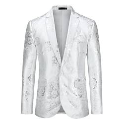YOUTHUP Herren Sakko Slim Fit Anzugsjacke Stickerei Smoking Jacke mit Blumenmuster für Abendessen Hochzeit Party Abschlussball, Weiß-605, S von YOUTHUP