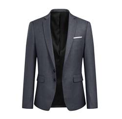 YOUTHUP Herren Sakko Slim Fit Freizeit Modern Anzugjacke für Hochzeit Party Business Abschluss Jackett, Grau, L von YOUTHUP