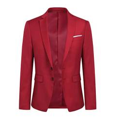 YOUTHUP Herren Sakko Slim Fit Freizeit Modern Anzugjacke für Hochzeit Party Business Abschluss Jackett, Rot, 3XL von YOUTHUP