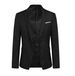 YOUTHUP Herren Sakko Slim Fit Freizeit Modern Anzugjacke für Hochzeit Party Business Abschluss Jackett, Schwarz, L von YOUTHUP