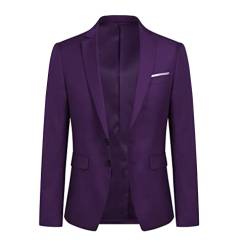 YOUTHUP Herren Sakko Slim Fit Freizeit Modern Anzugjacke für Hochzeit Party Business Abschluss Jackett, Violett, 2XL von YOUTHUP