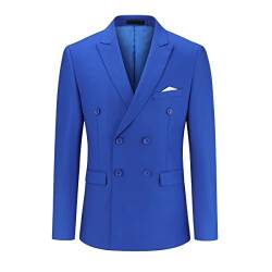 YOUTHUP Herren Sakko Zweireiher Slim Fit Formelle mit Revers Büro Hochzeit Anzugsjacke Blazer, Königsblau, XL von YOUTHUP