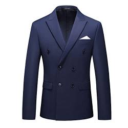 YOUTHUP Herren Sakko Zweireiher Slim Fit Formelle mit Revers Büro Hochzeit Anzugsjacke Blazer, Navy Blau, S von YOUTHUP