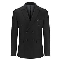 YOUTHUP Herren Sakko Zweireiher Slim Fit Formelle mit Revers Büro Hochzeit Anzugsjacke Blazer, Schwarz, 3XL von YOUTHUP